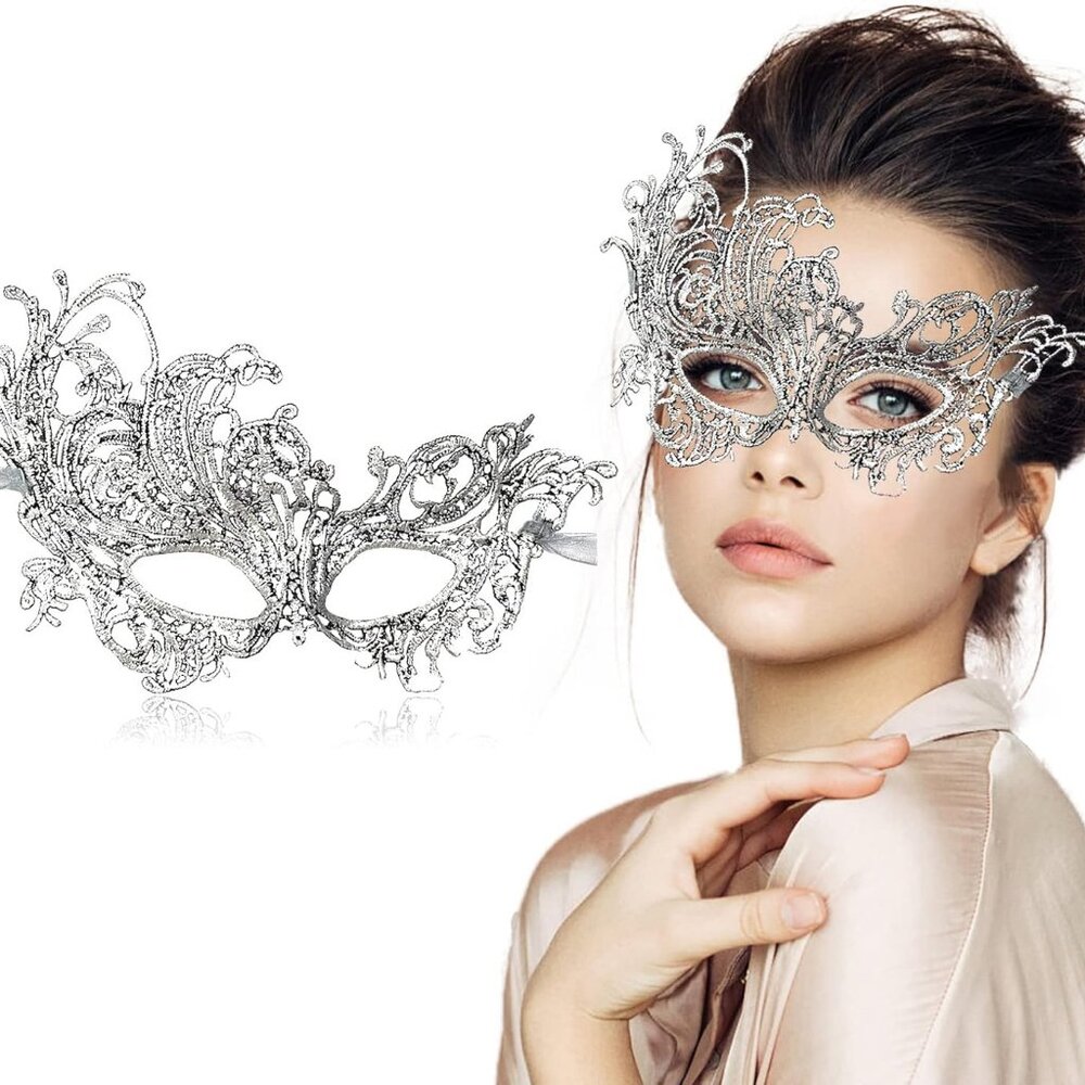 Silver Lace Masquerade Eye Mask - Women Accessories